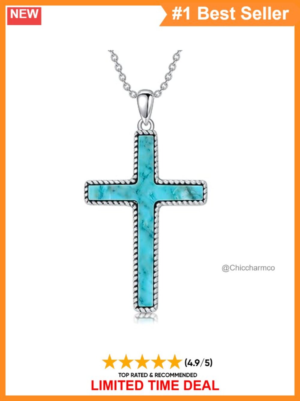 Sterling Silver Turquoise Cross Pendant Necklace Religious Boho Gift